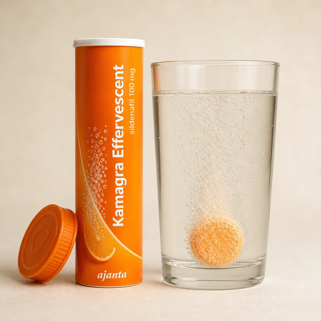 Editorial illustration of an effervescent tube beside a glass of water