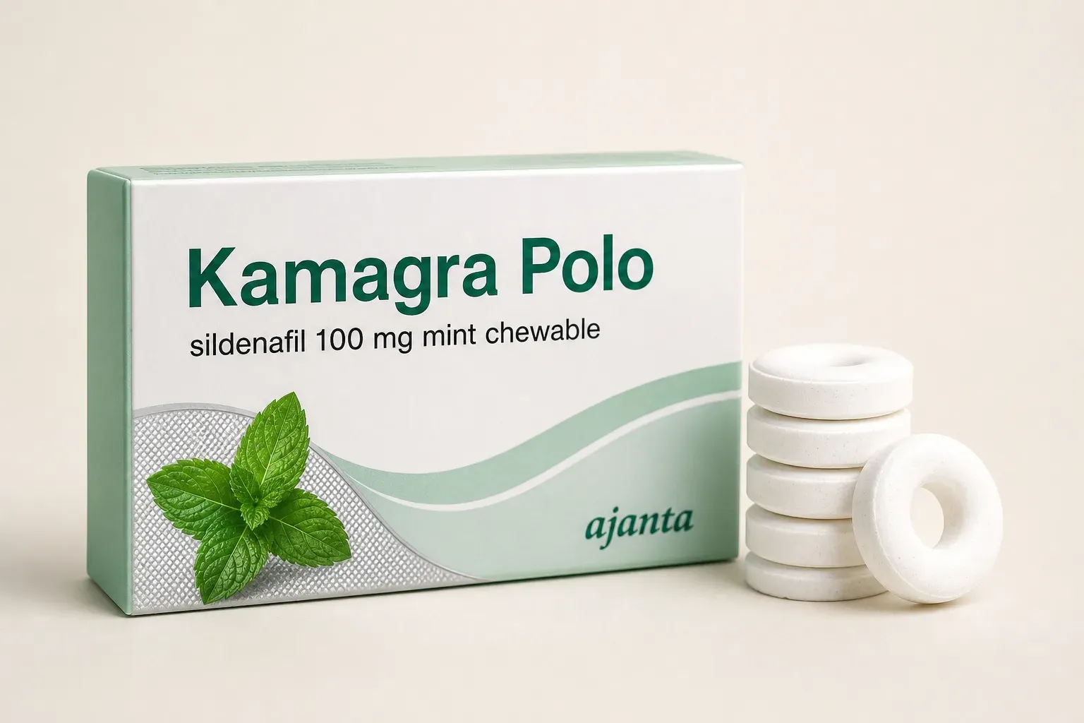 Editorial illustration of a mint-green carton and ring-shaped tablets
